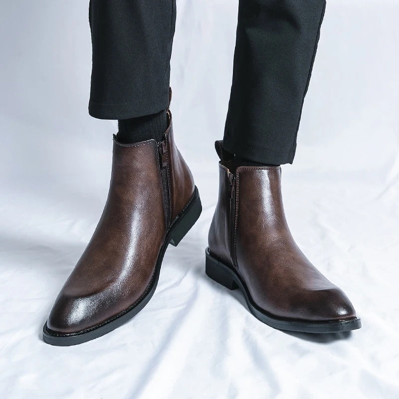 Nathan™ - Botine Chelsea elegante din piele cu fermoar