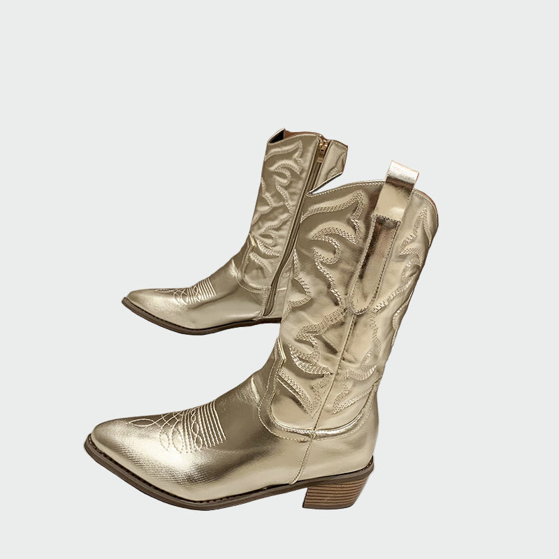 Kvetina – Botine cowboy metalizate, elegante și confortabile pentru utilizare zilnică