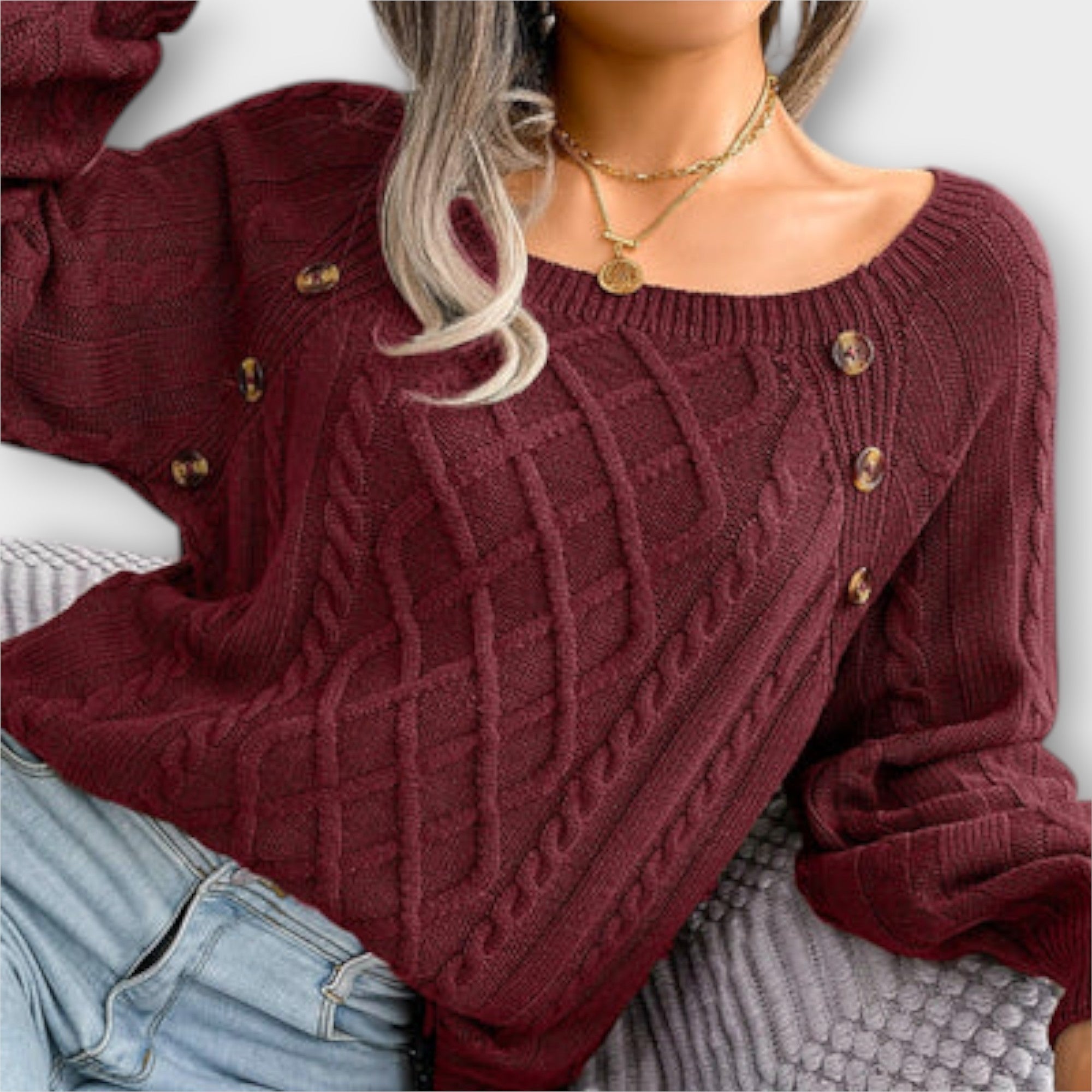 Pulover elegant cu model tricotat – cu detalii cu nasturi