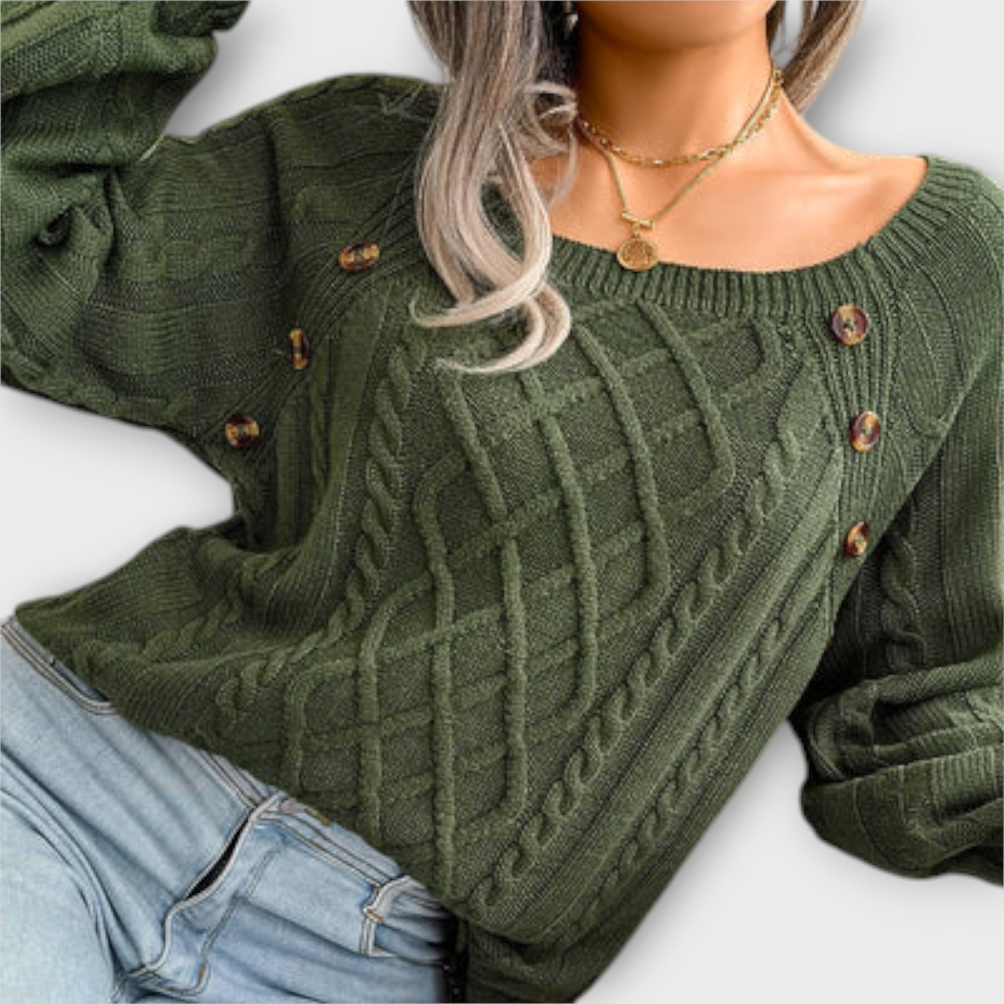 Pulover elegant cu model tricotat – cu detalii cu nasturi