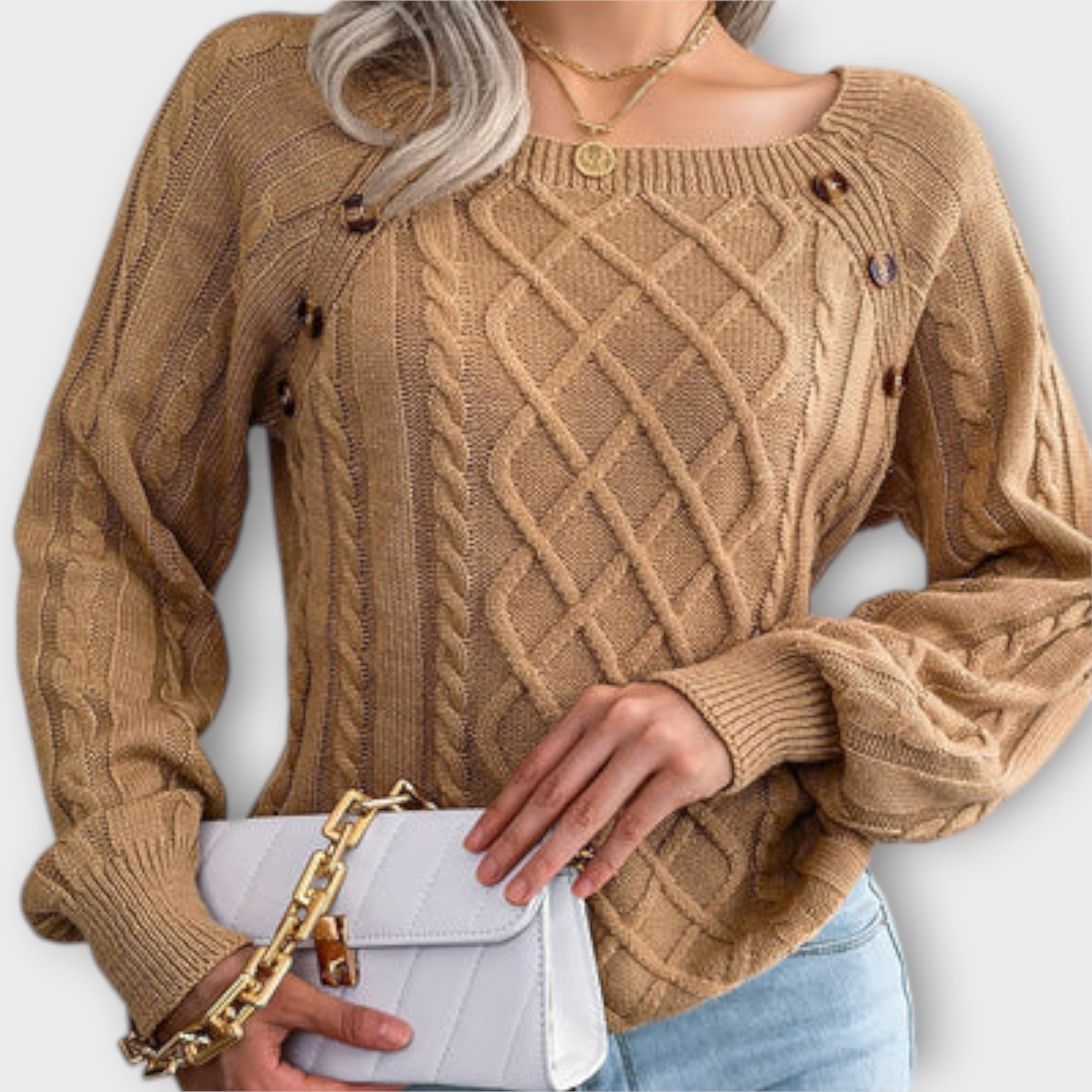Pulover elegant cu model tricotat – cu detalii cu nasturi
