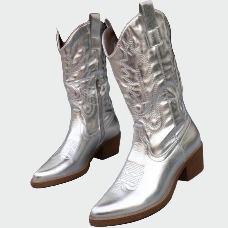 Kvetina – Botine cowboy metalizate, elegante și confortabile pentru utilizare zilnică